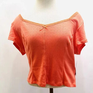 NWT SO GOODS FOR LIFE Juniors Short Sleeve Pullover V-Neck Orange Cropped Top 2X